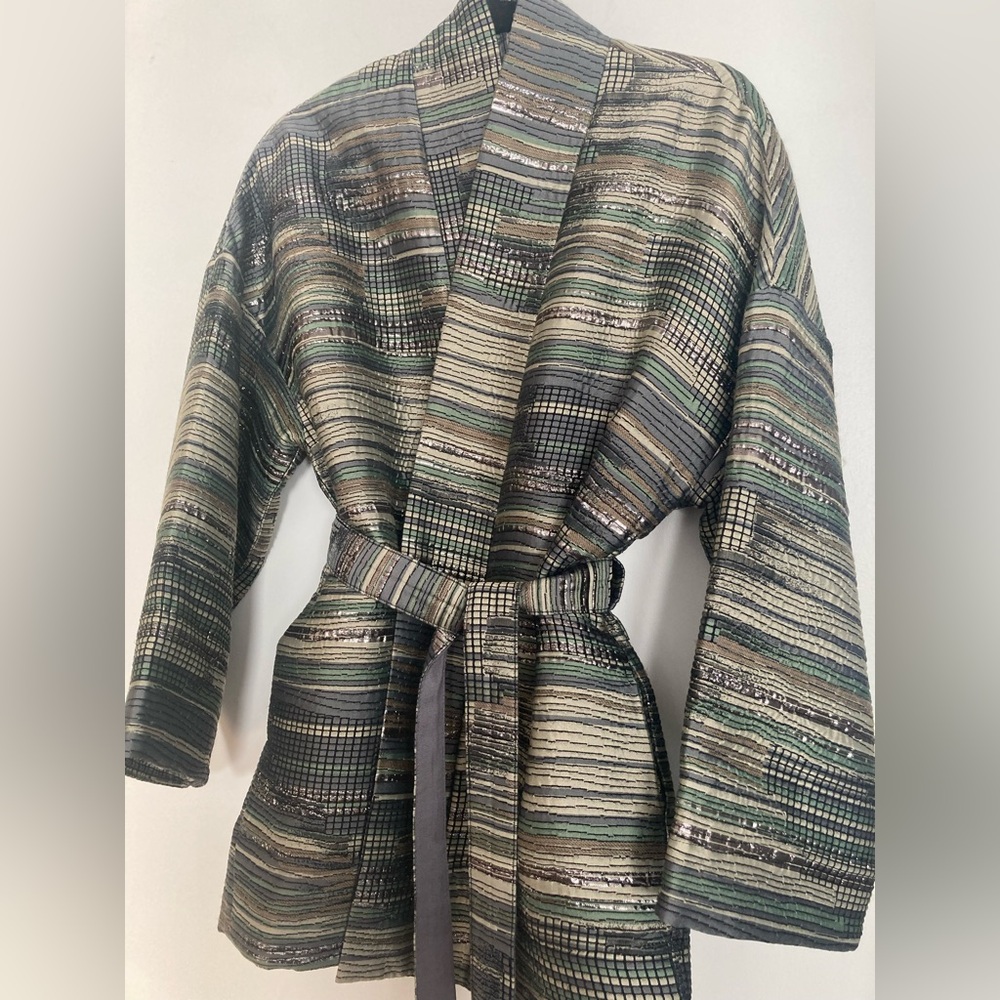 Rodebjer Estela Weaver Kimono Style Jacket multicolor and  metallic stripes